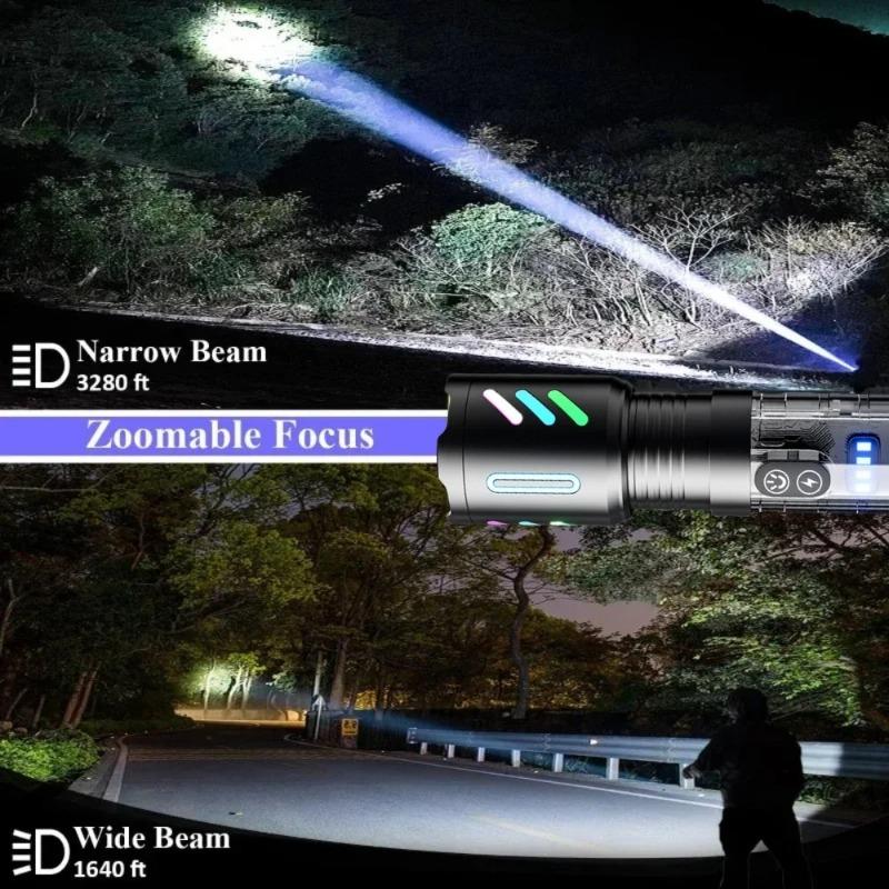 White Laser Most Powerful LED Flashlight Built-in Battery Shot Long 3000M Tactical Portable Lantern with Fluorescent Strip