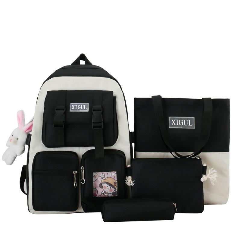 New Cartoon Style Student Backpack High Capacity Nylon Breathable Book Bag For Middle School Girls Pink Black Purple Blue