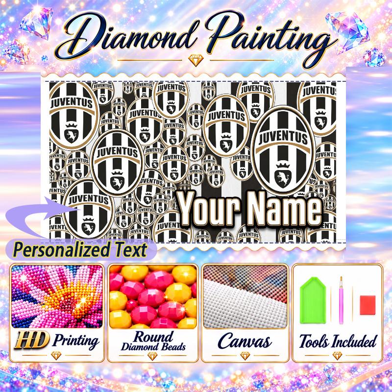 Juventus 5D DIY Diamond Painting Custom Name Text, Full Drill Rhinestone Mosaic Art Home Gift