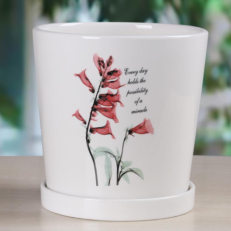 White Ceramic Flower Pot Creative Indoor Simplicity and Personality with Tray Home Balcony Desktop Potting