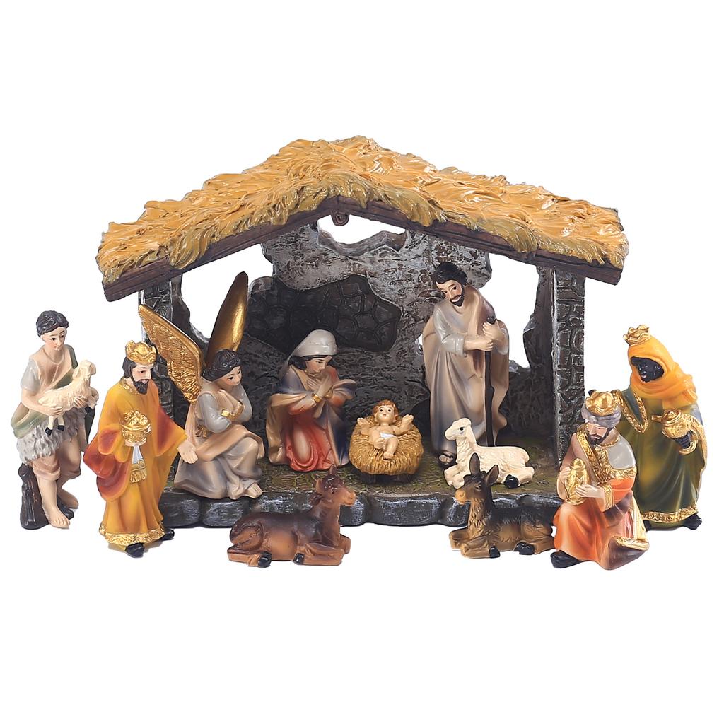 Nativity Set Realistic Hand Painted Nativity Scene Resin Figurine Set for Xmas Tabletop Decor