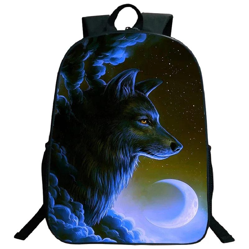 Ice Fire Wolf Backpack Schoolbag Primary School Students Backpack Angry Wolf Printed Bookbag Kids Back To School Mochila Gift