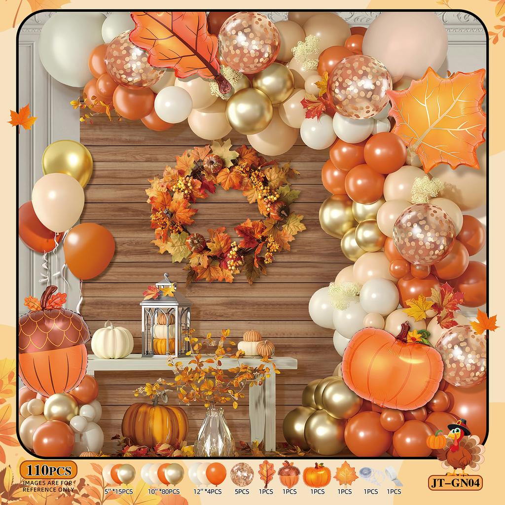 Thanksgiving Orange Balloon Chain Fall Themed Party Decoration Birthday Wedding Scene Decoration Balloon Arch