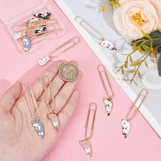 OLYCRAFT 12 pieces 6 colors paper clips gem enamel cat page bookmarks decorative office stationery document organization invitations notepads.