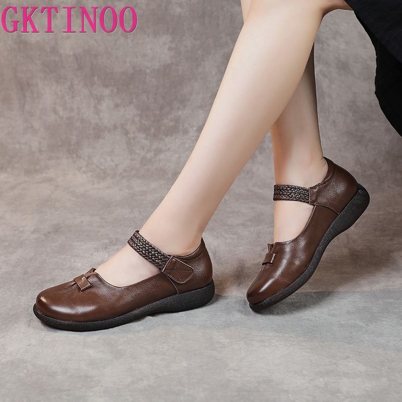Fashion GKTINOO Genuine Leather 2025 New Flats Women Shoes Hook & Loop Shallow Spring Autumn Comfortable Concise Leisure Ladies Shoes