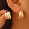 Plated Hoop Earrings for Women Triple Hoop Illusion Stud Earrings C-Shaped Multi-Layered Earrings for Wedding Prom Events