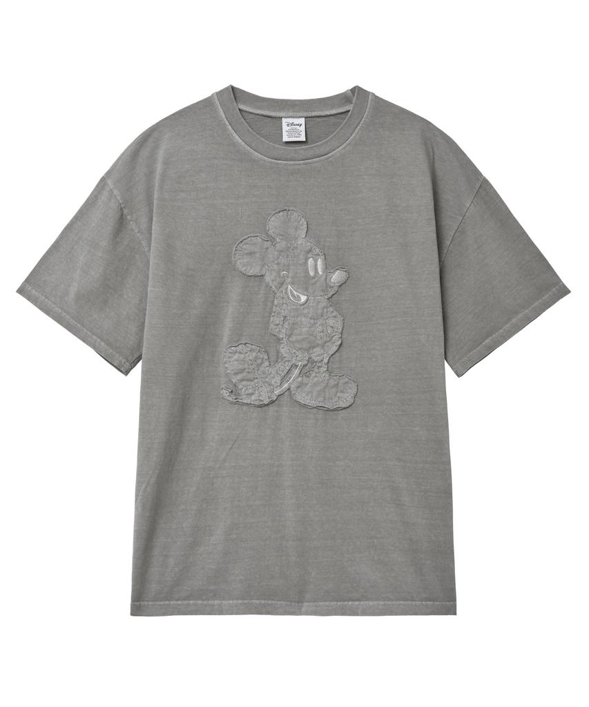 VTWO Vintage Pigment Applique Embroidery _Mickey_ T-Shirt (Gray)