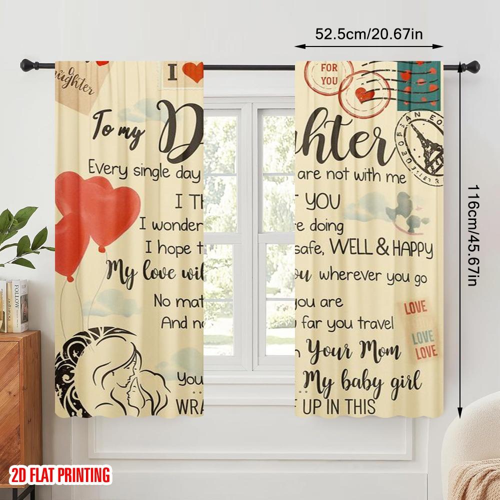2 Stück, 2D-Flachdruck Lichtfilternde Vorhänge Liebesbrief an Tochter 100% Polyester (ohne Stange) Festlich Ldeal für Schlafzimmer