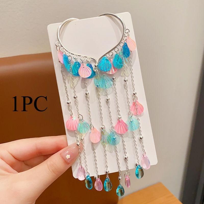 1/2PCS. Girls' Mermaid Hair Accessories: Dreamy Forehead Chains, Princess Tassel Clips & Shell Ear Cuffs,  Adorable  Ornaments