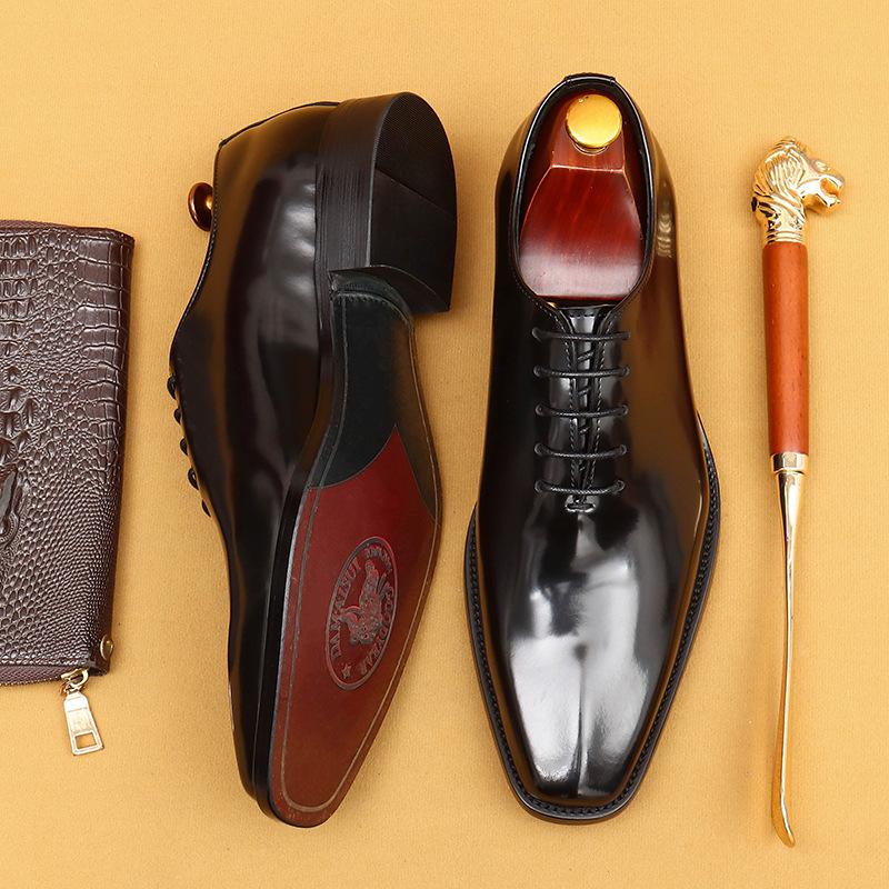 British Glossy Leather Shoes Men'S Formal Business Cowhide Inner Leather One-Piece Oxford Shoes