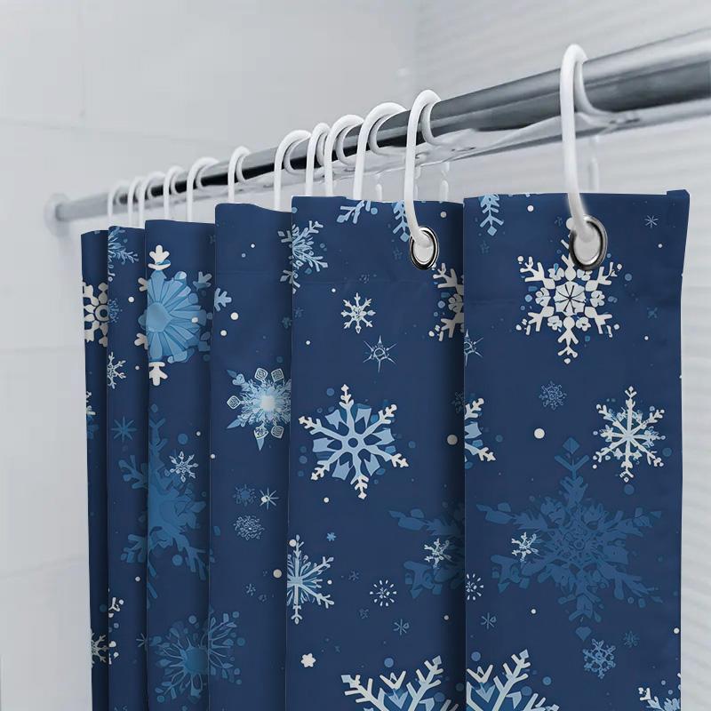 Christmas Shower Curtain, Snowflake Design, Waterproof Fabric, Blue Decorative Bathroom Liner For Bathtub, Perfect Gift Ideas