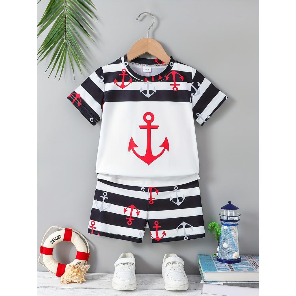 Design para meninos novo padrão de marinheiro elemento de âncora casual esportivo ao ar livre versátil camisa de manga curta