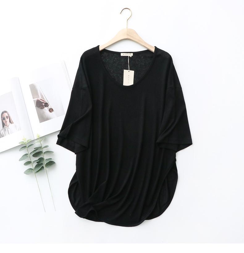 Women's Korean-Style Summer Cotton Linen Round Neck Shirt, Loose Fit, Mid-Sleeve, Plus Size Casual Top