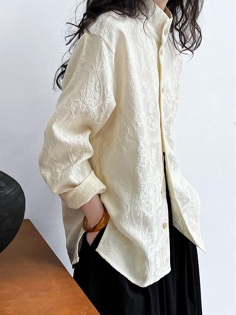 

Женская рубашка Luxi с жаккардовым воротником-стойкой - в стиле ретро-китайский, топ для поездок на природу на осень L