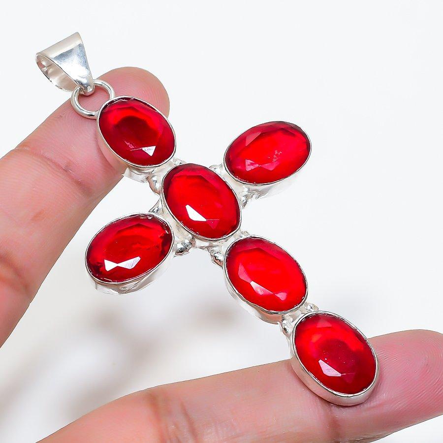 Natural Garnet Gemstone Handmade 925 Sterling Silver Jewelry Pendant 3.03" AP-16058