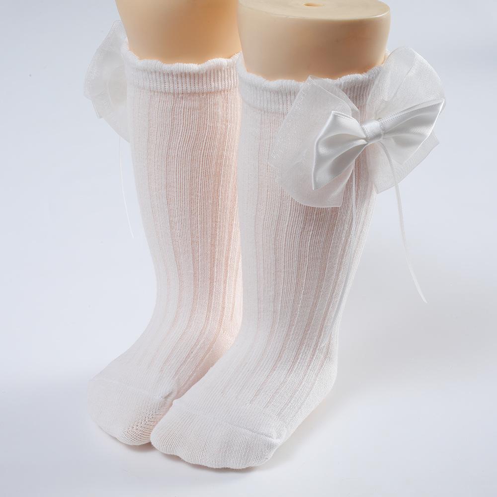 New Spring and Autumn Babies' Socks Spanish Baby Knee-Length Big Bow Dress Socks Solid Color Striped Stockings