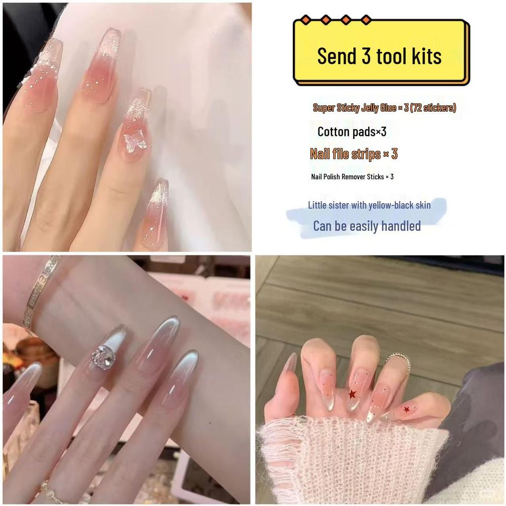 Popular Handmade Heart Bow Pearl Chain Nail Art Tips - Set of 30 Wearable Fake Nails