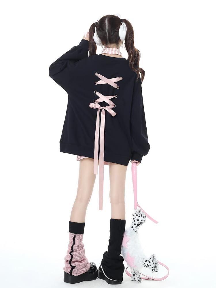 Gablcad Subculture Ribbon Harajuku Subculture Sickly Korean Size Women's Top, Style, Decoration, Style, Landmine, Cute, Style, Stylish, Fall/Winter