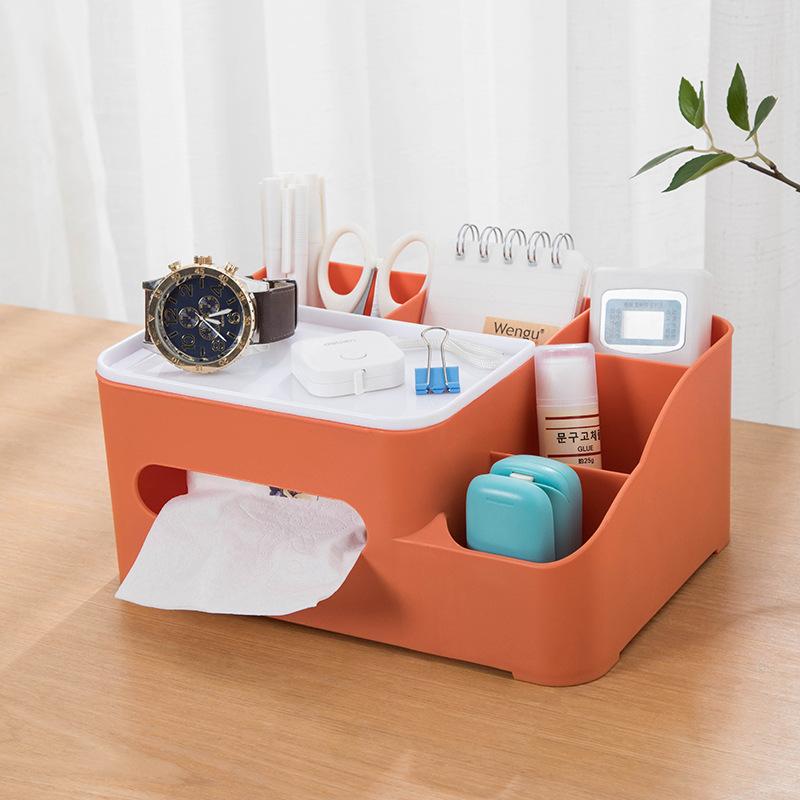 Tabletop Tissue Box Makeup Organizer Paper Box Cover Desktop Storage Box Phone Holder Cosmetic Storage Rack Napkin Holder