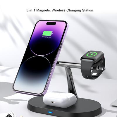 15W Wireless Charging Phone Stand 3 In 1 Multifunctional Charging Station Magnetic Fast Charging Station Travel Charger Stand