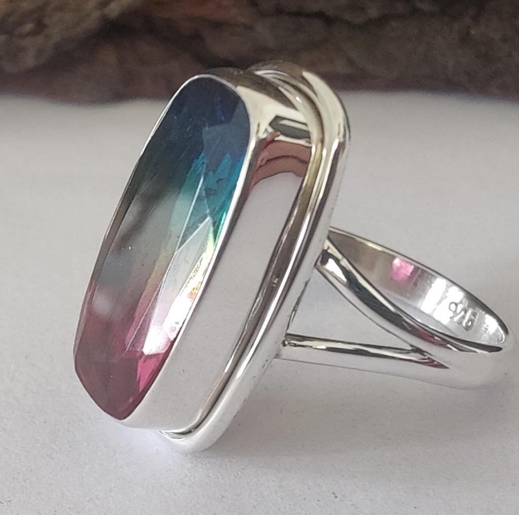 Statement Ring, Tourmaline Quartz Ring, Watermelon Gemstone Ring, 925 Solid Sterling Silver, Handmade Jewelry, Gift for Her