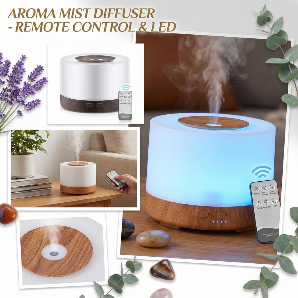 00ML Wood Grain Humidifier Remote 7 Color Light Purifier