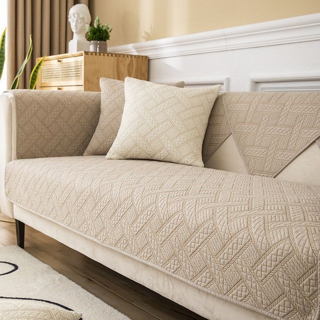 Nordic Simple Sofa Cushion Four Seasons Pure Cotton Non-Slip Seat Cushion Solid Color Modern Leather Sofa Cover Fixed Cover Towel