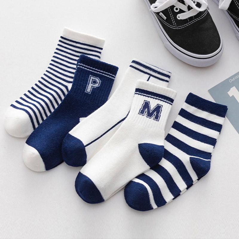 5Pairs/Set Letter Socks  Boy Girl Sport Socks Four Seasons  for Baby Classic Striped Toddler Middle Tube Sock Soft Cotton Kids