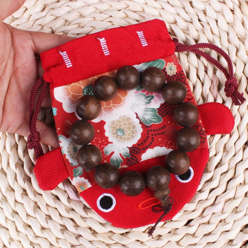 Cartoon Canvas Flower Drawstring Bag New Year Large Capacity Gold Fish Shape Handbag Coin Purse Wedding Candy Bag