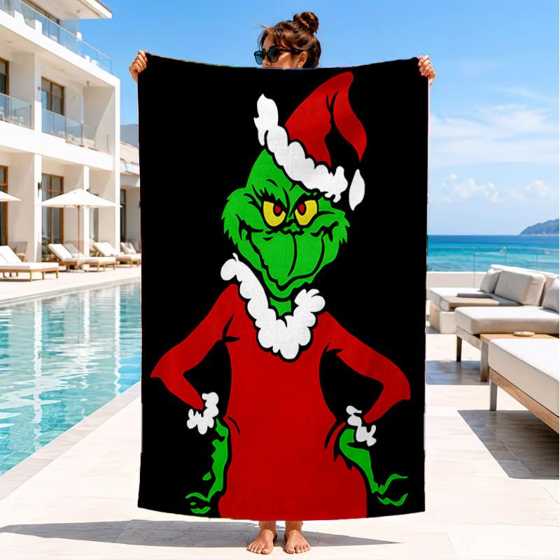 Grin-ch Christmas Spirit Beach Towel, Microfiber Beach Towel, Perfect For Pool, Beach, Travel, Home Decor Beach Party Fan gifts