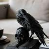 Dark Academia Style Decoration Black Raven Skull Statue, 3D Printed Gothic Crow Figurine for Desk Mystery Theme Party Supplies Shelf, Spooky Halloween