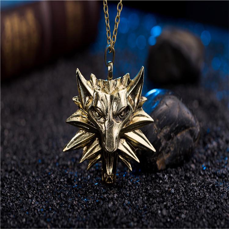 The Witcher 3 Wolf Head Necklace Pendant with Red and Black Eyes