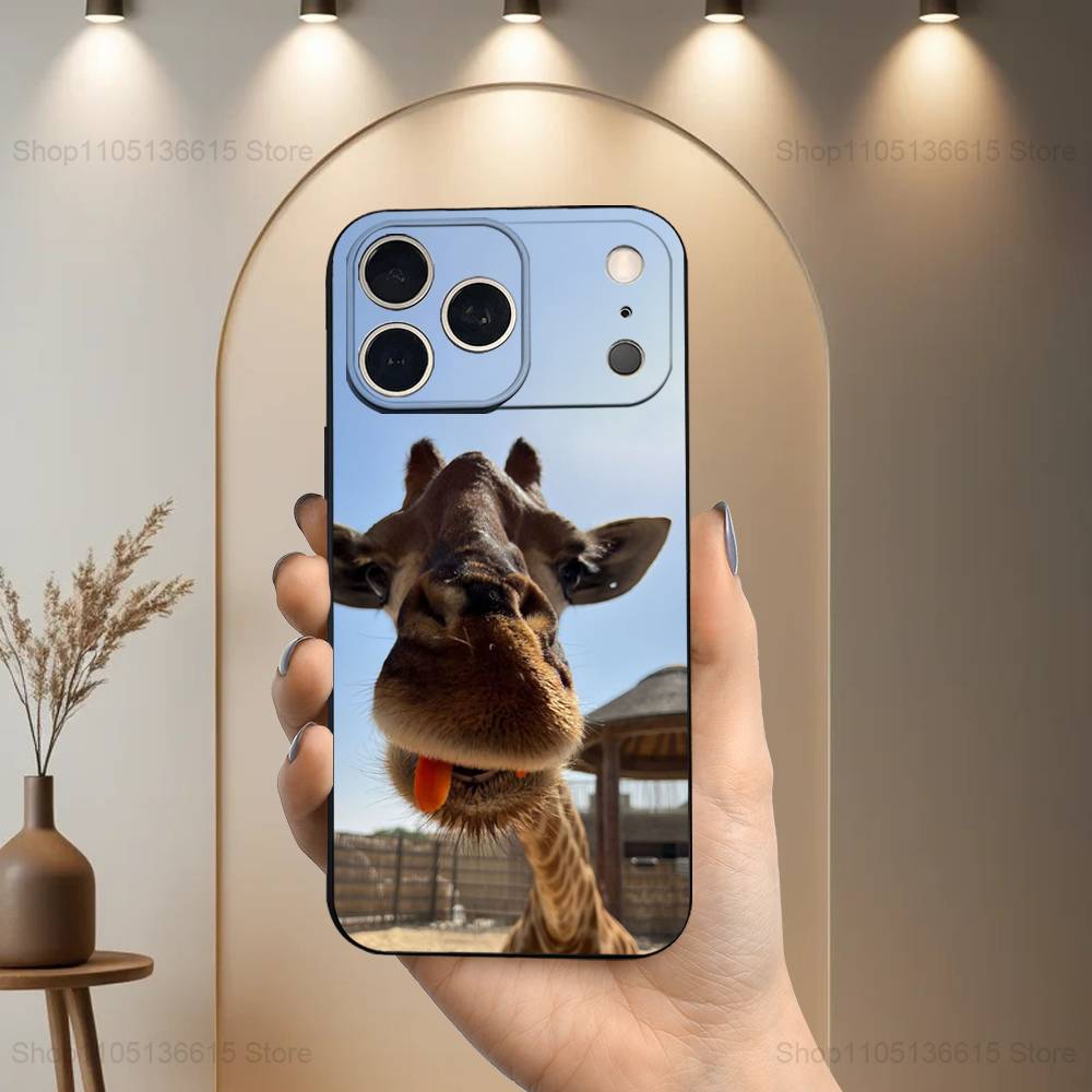 

Cute Animal Giraffe Case For iPhone 12,14,15,16,11,17,13,X,Mini,SE,XS,Plus,Pro,Max,8,7,XR,Soft Silicone Black iPhone16PROMAX