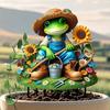 2D Flacher Frosch Gartendekoration Mit Strohhut Stiefeln Und Blumentopf, Ideal Für Rasen Hof Terrasse Garten Außenornament & Geschenk