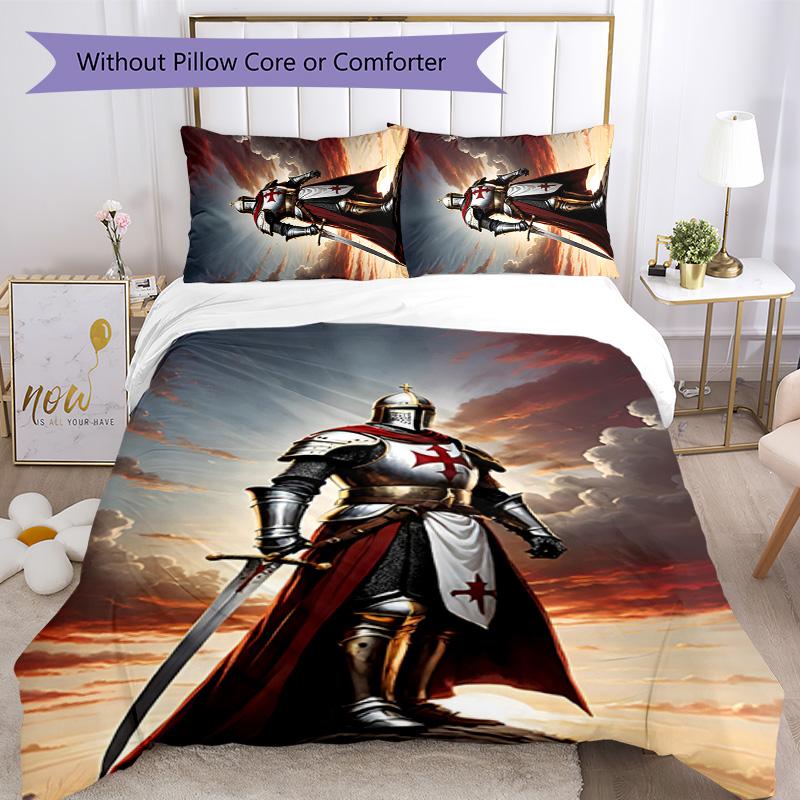 Cross Templars Knight 3pcs Bedding Set Duvet Cover Closure Includes 1 Duvet Cover & 2 Pillowcases for All Seasons Bedroom Home Dorm Decor