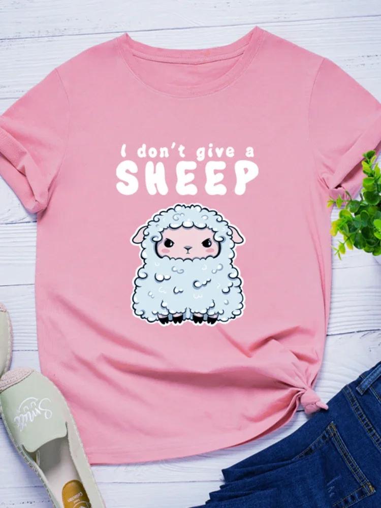 I Don't Give A Sheep Print Women T Shirt Short Sleeve O Neck Loose Women Tshirt Ladies Tee Shirt Tops Clothes Camisetas Mujer