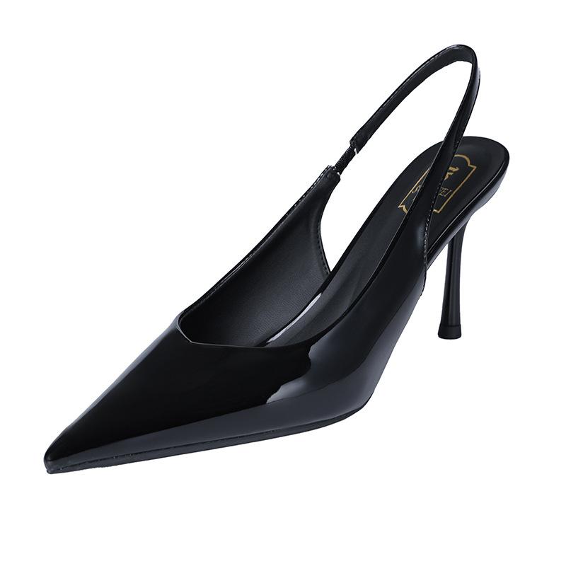 

Fashion High Quality Patent Leather Pointed Toe Luxury Designer Brand Sandal Women Thin Heel Back Strap Slide Sandals Elegant Dress Shoe 35