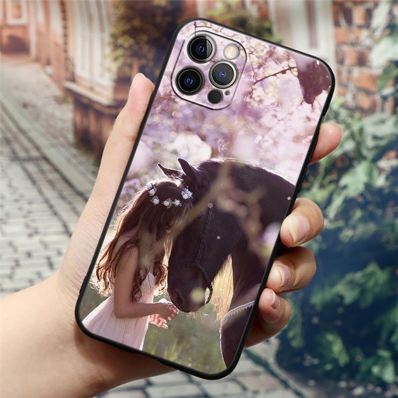 Horse Girl Animal Black Horses Phone Case For Apple iPhone 16e 16 15 14 13 12 11 Pro Max XR XS 7 8 Plus SE2 Cover Silicone Cases