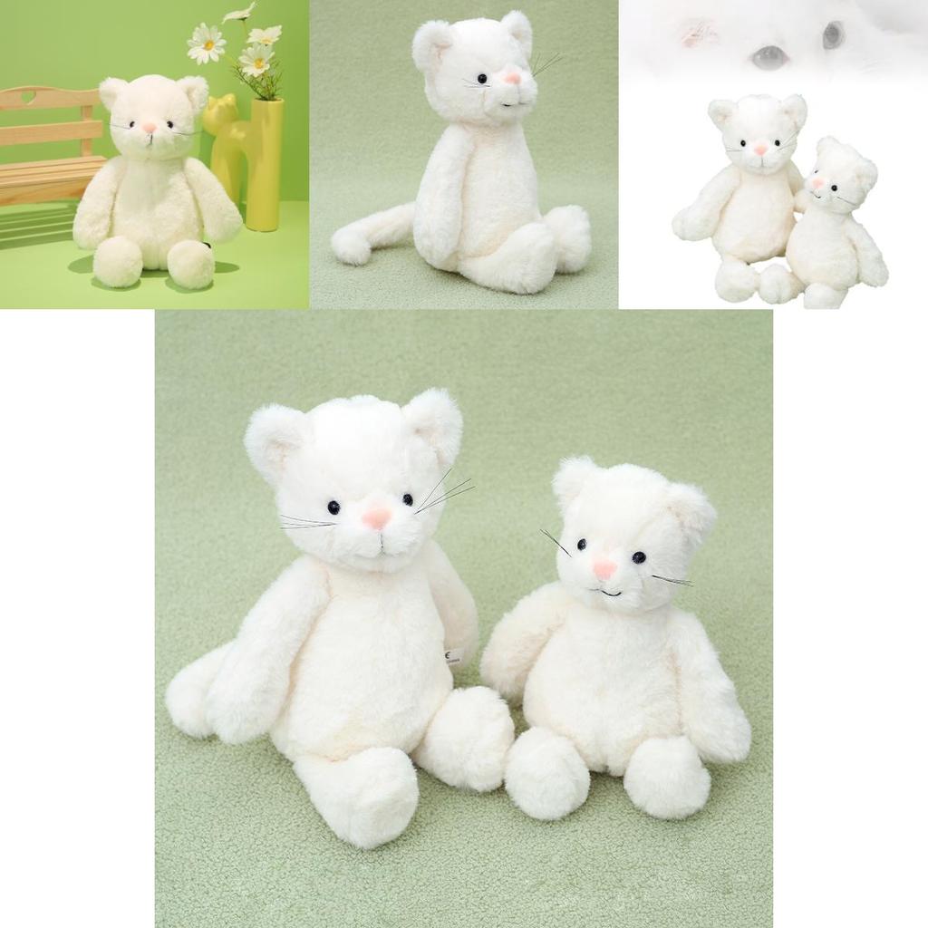 Adorable White Cat Plush Toy Cute Cat Doll Birthday Gift For Girls Soft Comfort Cushion