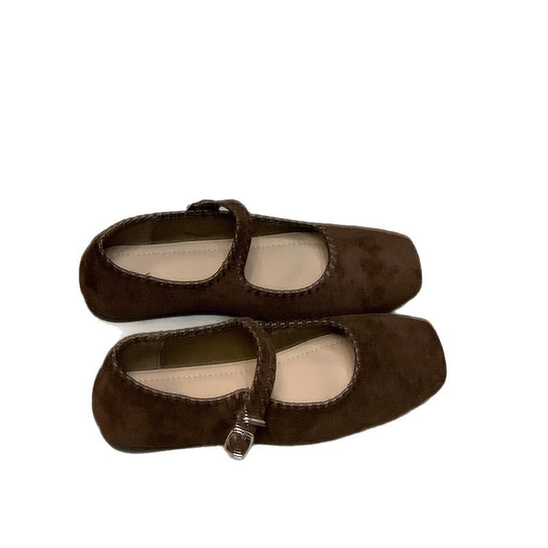 French Retro Mary Jane Shoes Women's Early Autumn Models One-word with Flat Bottom Square Head Single Shoes Ballet Shoes with Skirt Women's Shoes