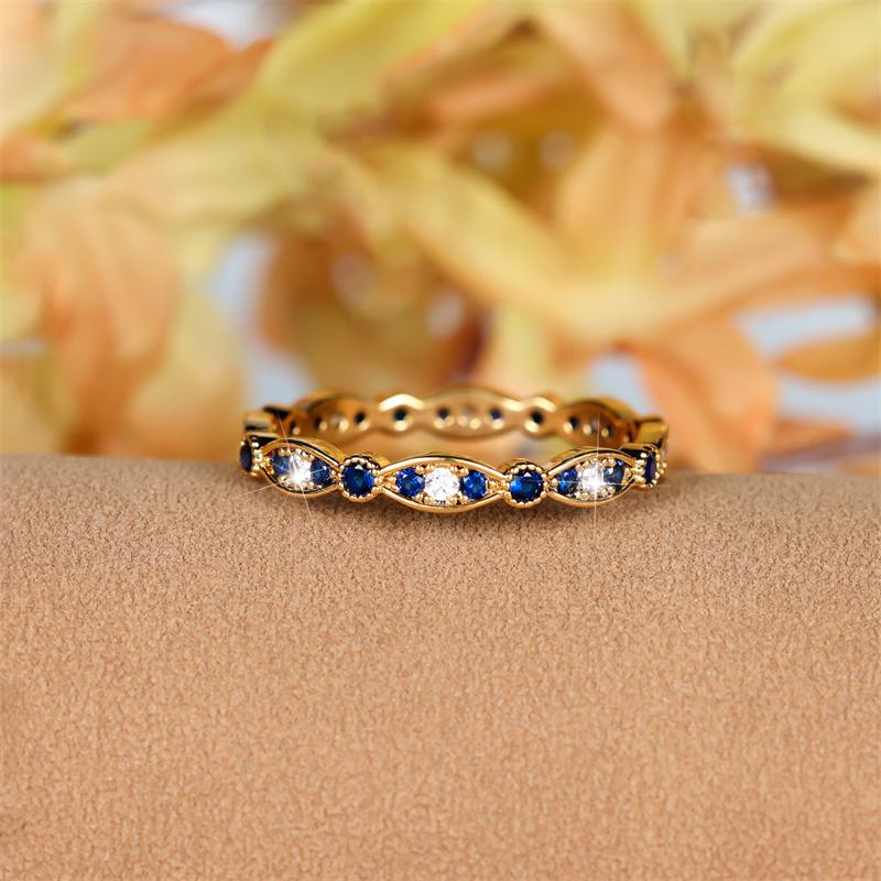 Delicate Tiny Royal Blue Stone Stacking Thin Rings For Women Gold Color White Zircon Wedding Bands Female Daily Party Jewelry CZ