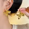 1 Pair Zinc Zinc Alloy Golden and Silver Earrings Luxury Metal Flower Ear Studs Enamel Iris Earrings  Women