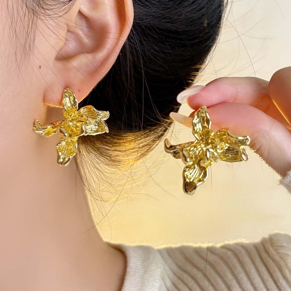 1 pair Luxury Golden and Silver Earrings Zinc Zinc Alloy Metal Flower Ear Studs Enamel Iris Earrings  Girls