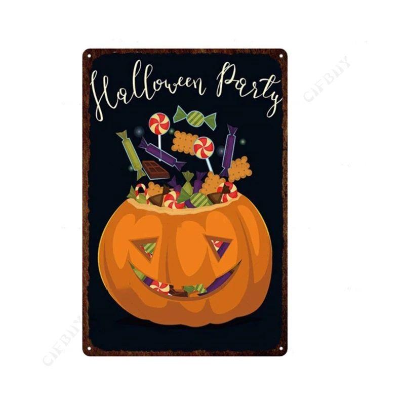 Halloween Metal Sign with Pumpkins, Fall Decor 20x30 Cm