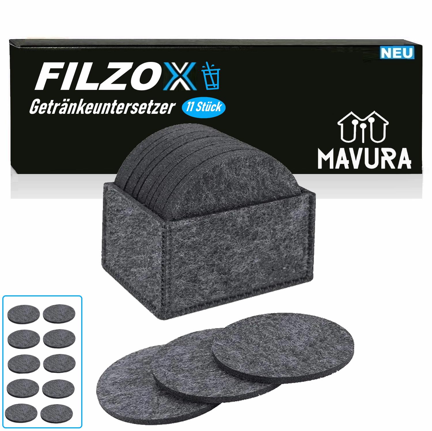 

FILZOX felt coaster set round premium design glass coasters drinks grey