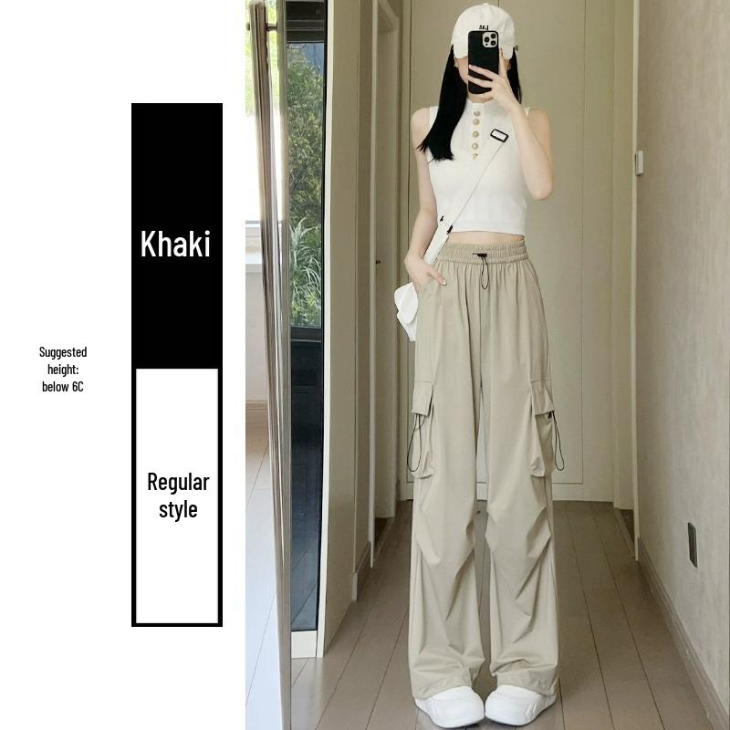 Petite Women's Quick-Dry High-Waisted Cargo Pants - Loose Wide-Leg Summer Hiking Pants