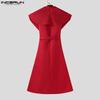 INCERUN Men Big Lapel Neck Long Sleeve Belt Waist Cospaly Open Front Long Tunic Coats