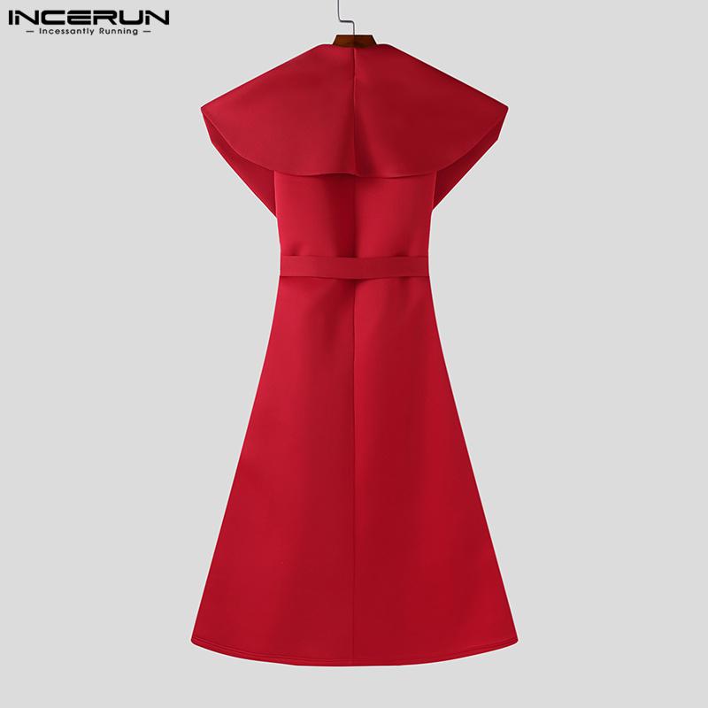 INCERUN Men Big Lapel Neck Long Sleeve Belt Waist Cospaly Open Front Long Tunic Coats
