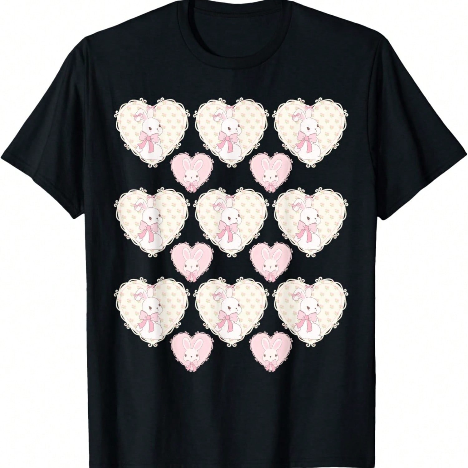 Coquette Bunny Hearts Pattern Cute Pink Bow Bunnies Design T-Shirt S