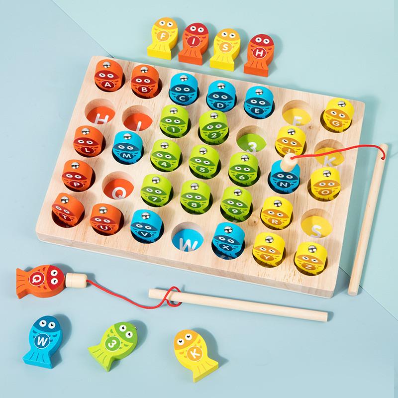 Fishing Wooden Magnetic Puzzle Numbers Letters Educational Toy For Learning Kids